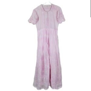 LoveShackFancy Edie Peony Pink Tie Dye Crochet Midi Dress M Cotton Cottagecore